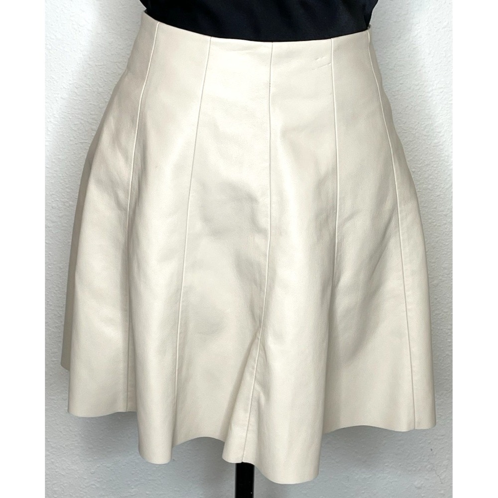 Women Skirt Faux Leather A-Line Paneled Mini 6 Cream - Picture 2 of 11
